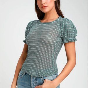 Free People Turquoise Green Multi Striped Top